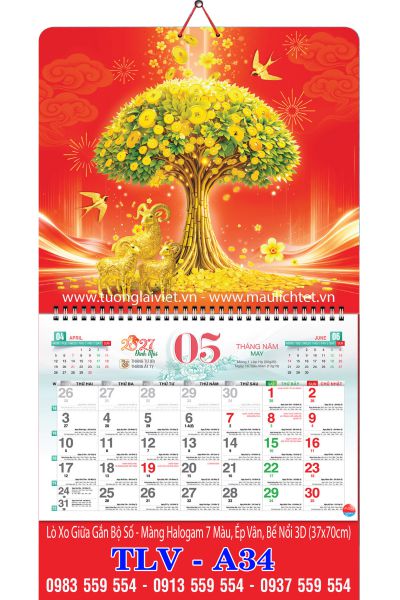 Lịch lò xo giữa 13 tờ Lộc Kim Tiền