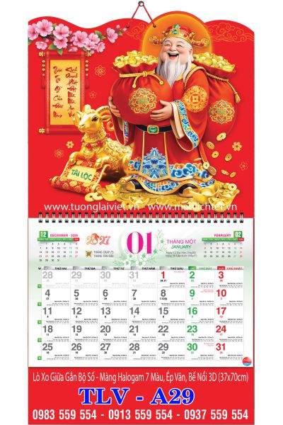 Lịch lò xo giữa 13 tờ Lộc Thần Tài