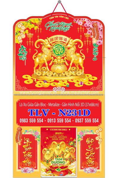 Lịch lò xo giữa bloc dán nổi Con Giáp Tài Lộc