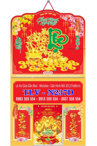 Lịch lò xo giữa bloc dán nổi Lộc Kim Tiền